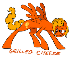 Size: 1353x1101 | Tagged: source needed, safe, artist:rexlupin, oc, oc only, oc:grilled cheese, pegasus, pony, confident, male, mischievous, offspring, parent:cheese sandwich, parent:spitfire, solo