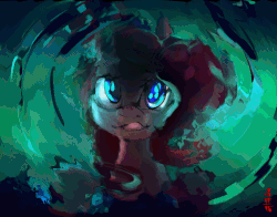 Size: 724x568 | Tagged: safe, artist:alumx, artist:equum_amici, pinkie pie, g4, too many pinkie pies, absurd file size, absurd gif size, animated, cave, cave pool, cinemagraph, female, gif, looking at you, mirror pool, reflection, ripples, silly face, solo, tongue out
