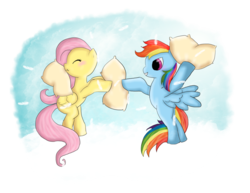 Size: 1024x790 | Tagged: safe, artist:cutiedash, fluttershy, rainbow dash, g4, blank flank, cloud, pillow fight, simple background, transparent background, younger