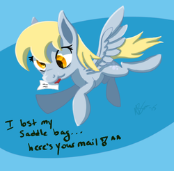 Size: 478x471 | Tagged: safe, artist:affinityshy, derpy hooves, pegasus, pony, g4, female, letter, mail, mare, mouth hold, solo