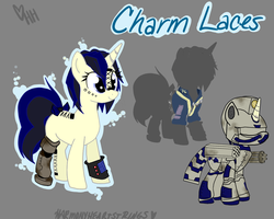 Size: 1024x819 | Tagged: safe, artist:harmony-heartstrings, oc, oc only, oc:charm laces, unicorn, fallout equestria, corset piercing, reference sheet