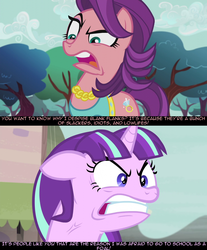 Size: 1280x1548 | Tagged: safe, edit, edited screencap, screencap, spoiled rich, starlight glimmer, earth pony, pony, unicorn, crusaders of the lost mark, g4, the cutie map, angry, female, frown, glare, gritted teeth, hilarious in hindsight, mare, open mouth, psyga's alternate pony scenes, ragelight glimmer, rwby, vein, vein bulge, x-men