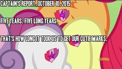 Size: 1280x720 | Tagged: safe, apple bloom, scootaloo, sweetie belle, crusaders of the lost mark, g4, caption, cutie mark, cutie mark crusaders, halo (series), halo wars, image macro, meme, text, the cmc's cutie marks