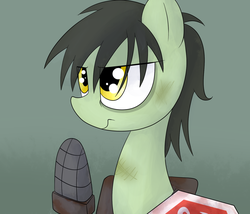 Size: 1400x1200 | Tagged: safe, artist:datte-before-dawn, oc, oc only, oc:muckraker, pony, fallout equestria, fallout equestria: the things we've handed down, dirty, microphone, raider, solo, stop sign