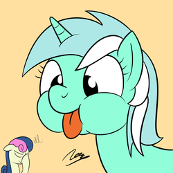 Size: 2000x2000 | Tagged: safe, artist:soulfulmirror, bon bon, lyra heartstrings, sweetie drops, earth pony, pony, unicorn, g4, :p, bon bon is not amused, cute, eyes closed, facehoof, female, floppy ears, frown, gradient background, high res, lyrabetes, mare, puffy cheeks, silly, silly face, silly pony, simple background, smiling, tongue out, unamused, yellow background