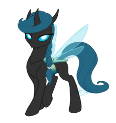 Size: 1929x2048 | Tagged: safe, artist:drake, oc, oc only, changeling, braid, changeling oc, female, holeless, horn, looking at you, mane, simple background, transparent background, wings