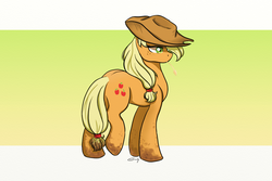 Size: 1240x830 | Tagged: safe, artist:centurah, applejack, g4, female, mouth hold, muddy hooves, simple background, solo, straw