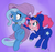 Size: 1500x1410 | Tagged: safe, artist:dfectivedvice, artist:dragonfoorm, pinkie pie, trixie, pony, unicorn, ursa minor, g4, clothes, costume, female, mare, scared, trixie's cape, trixie's hat