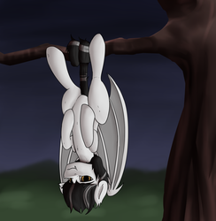 Size: 1712x1756 | Tagged: safe, oc, oc only, oc:thunder wave, vampony, hanging, prehensile tail, tree