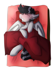 Size: 2131x2713 | Tagged: safe, artist:oddends, oc, oc only, oc:thunder wave, vampony, bed, commission, dream, high res, nightmare