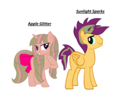 Size: 2788x2120 | Tagged: safe, artist:t-mack56, oc, oc only, oc:apple glitter, oc:sunlight sparks, base used, high res, offspring, parent:applejack, parent:flash sentry, parent:sunset shimmer, parent:twilight sparkle, parents:flashimmer, parents:twijack