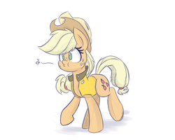 Size: 1000x800 | Tagged: safe, artist:heir-of-rick, applejack, daily apple pony, g4, clothes, female, hard hat, hat, sketch, solo, vest, whistling