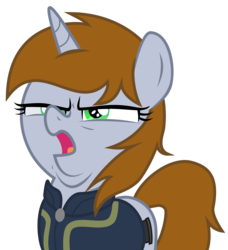 Size: 1823x2000 | Tagged: safe, artist:brisineo, edit, diamond tiara, oc, oc only, oc:littlepip, pony, unicorn, fallout equestria, crusaders of the lost mark, g4, arin hanson face, clothes, face edit, faic, fanfic, fanfic art, female, horn, jumpsuit, mare, open mouth, simple background, solo, transparent background, vault suit, vector