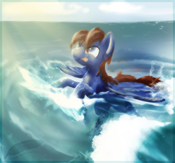 Size: 1024x951 | Tagged: safe, artist:tiothebeetle, oc, oc only, oc:seaward skies, pegasus, pony, solo, splashing, swimming, tongue out, water, wet, wet mane