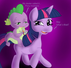 Size: 1600x1533 | Tagged: safe, artist:boredstevestudios, spike, twilight sparkle, pony, g4, bong, drugs, duo, high, stoner spike