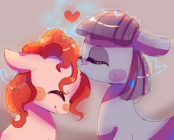 Size: 1280x1034 | Tagged: safe, artist:cherivinca, maud pie, pinkie pie, g4, blushing, cute, diapinkes, duo, eyes closed, female, floppy ears, heart, maudabetes, nuzzling, profile, sisters