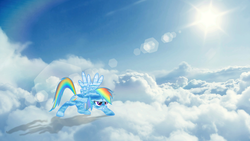 Size: 3840x2160 | Tagged: safe, artist:bronyneightoz, rainbow dash, g4, cloud, cloudy, high res, irl, lens flare, photo, ponies in real life, shadow, sky, solo, sun, transparent flesh, vector