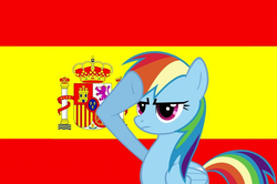 Size: 716x476 | Tagged: safe, rainbow dash, g4, female, flag, rainbow dash salutes, salute, solo, spain, spanish, spanish flag
