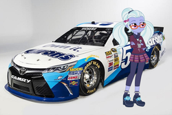 Size: 900x600 | Tagged: safe, sugarcoat, equestria girls, g4, my little pony equestria girls: friendship games, brian vickers, car, clothes, crystal prep academy uniform, glasses, nascar, pigtails, racecar, school uniform, sprint cup, toyota camry, twintails
