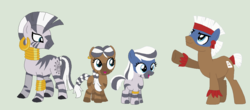 Size: 1160x510 | Tagged: safe, artist:deppressedunicorn, temple chant, zecora, oc, oc only, oc:brew, oc:rain dance, earth pony, hybrid, pony, zebra, g4, base used, earring, family, female, green background, male, offspring, parent:temple chant, parent:zecora, parents:zechant, piercing, shipping, simple background, stallion, straight, tribal pony, zechant