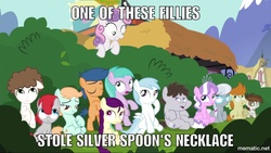 Size: 1000x563 | Tagged: safe, screencap, aura (g4), boysenberry, cotton cloudy, diamond tiara, gallop j. fry, peach fuzz, pipsqueak, silver spoon, sweetie belle, train tracks (g4), truffle shuffle, earth pony, pegasus, pony, unicorn, g4, season 4, twilight time, bush, bushicorn, caption, colt, female, filly, foal, glasses, image macro, impact font, male, meme, missing accessory