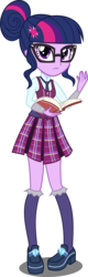 Size: 1435x4500 | Tagged: safe, artist:xebck, sci-twi, twilight sparkle, equestria girls, g4, my little pony equestria girls: friendship games, book, clothes, crystal prep academy, crystal prep academy uniform, crystal prep shadowbolts, female, glasses, looking at you, necktie, pleated skirt, school tie, school uniform, schoolgirl, simple background, skirt, solo, transparent background, vector