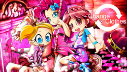 Size: 3000x1687 | Tagged: safe, artist:skyshek, pinkie pie, human, equestria girls, g4, clothes, clothes swap, crossover, cute, dee dee, dexter's laboratory, equestria girls outfit, fine (twin princess of wonder planet), humanized, looking at you, open mouth, twin princess of wonder planet