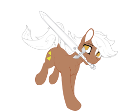 Size: 2500x2300 | Tagged: safe, earth pony, pony, epona, female, high res, mare, master sword, mouth hold, ponified, simple background, smiling, solo, sword, the legend of zelda, transparent background, weapon