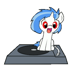 Size: 1000x1000 | Tagged: safe, artist:erockertorres, artist:valcron, dj pon-3, vinyl scratch, g4, animated, cute, cuz shrooms, female, filly, solo, spinning, this will end in pain, this will end in tears, this will end in tears and/or death, turntable pony, vinylbetes, weapons-grade cute, wrong eye color, younger