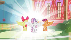 Size: 4949x2784 | Tagged: safe, artist:drakinite, apple bloom, scootaloo, sweetie belle, alicorn, pony, crusaders of the lost mark, g4, magical mystery cure, alicorn cmc, alicorn crusaders, alicorn cutie mark crusaders, alicorn flash, alicornified, ascension, bloomicorn, cutie mark crusaders, larson you magnificent bastard, m.a. larson, meme, race swap, scootacorn, sweetiecorn, thanks m.a. larson, wat, wtf, xk-class end-of-the-world scenario