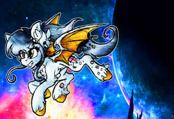 Size: 2310x1579 | Tagged: safe, artist:php166, oc, oc only, bat pony, pony, female, flying, space, wings