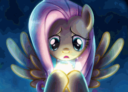 Size: 1050x756 | Tagged: safe, artist:equum_amici, artist:light262, edit, fluttershy, pegasus, pony, g4, animated, cinemagraph, digital art, dream, epic, female, frown, gif, light, magic, mare, open mouth, solo, spread wings, wings