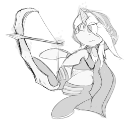 Size: 3000x3000 | Tagged: safe, artist:emby-spark, pony, arrow, ashe, bow (weapon), bow and arrow, high res, league of legends, monochrome, ponified, solo