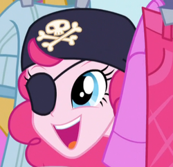 Size: 470x454 | Tagged: safe, screencap, pinkie pie, equestria girls, g4, my little pony equestria girls: friendship games, cute, diapinkes, eyepatch, female, open mouth, pirate, smiling, solo