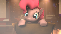 Size: 1920x1080 | Tagged: safe, artist:star-lightstarbright, pinkie pie, pony, g4, 3d, box, cute, diapinkes, female, glowing eyes, looking at you, pony in a box, solo, source filmmaker, weapons-grade cute