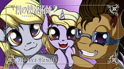 Size: 3840x2160 | Tagged: safe, artist:neko-me, derpy hooves, dinky hooves, doctor whooves, time turner, earth pony, pony, g4, elicia hughes, family, family photo, fullmetal alchemist, glasses, gracia hughes, high res, looking at you, maes hughes, male, patreon, smiling, stallion