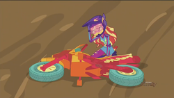 Size: 1440x810 | Tagged: safe, screencap, sunset shimmer, equestria girls, g4, my little pony equestria girls: friendship games, female, motorcycle, solo