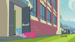 Size: 1440x804 | Tagged: safe, screencap, pinkie pie, equestria girls, g4, my little pony equestria girls: friendship games, balloon, boots, bracelet, clothes, female, high heel boots, jewelry, rekt, skirt, solo