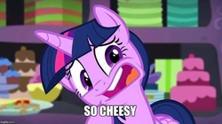 Size: 600x337 | Tagged: safe, screencap, twilight sparkle, alicorn, pony, g4, party pooped, adorkable, cute, dork, female, image macro, mare, meme, they're just so cheesy, twilight sparkle (alicorn)