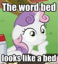 Size: 281x310 | Tagged: safe, sweetie belle, g4, exploitable meme, female, image macro, meme, solo, sudden clarity sweetie belle