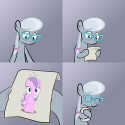 Size: 2000x2000 | Tagged: safe, diamond tiara, silver spoon, g4, blushing, cute, exploitable meme, female, high res, hug, meme, missing accessory, silverbetes, solo, sweetie's note meme