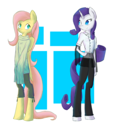 Size: 800x900 | Tagged: safe, artist:patty-plmh, fluttershy, rarity, semi-anthro, g4, clothes, simple background