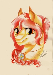 Size: 2477x3500 | Tagged: safe, artist:artmadebyred, apple bloom, earth pony, pony, g4, female, high res, necklace, older, older apple bloom, portrait, solo, traditional art, watercolor painting