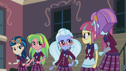 Size: 854x480 | Tagged: safe, screencap, indigo zap, lemon zest, sour sweet, sugarcoat, sunny flare, equestria girls, g4, my little pony equestria girls: friendship games, clothes, crystal prep academy uniform, crystal prep shadowbolts, school uniform, shadow five