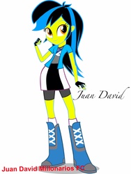 Size: 1536x2048 | Tagged: safe, artist:jefejuandavid, edit, oc, oc only, oc:andrea millonarios fc, equestria girls, g4, my little pony equestria girls, boots, clothes, donut steel, equestria girls-ified, high heel boots, jacket, millonarios fc, recolor, shirt, shoes, skirt, socks, vest