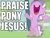 Size: 800x600 | Tagged: safe, screencap, diamond tiara, earth pony, pony, crusaders of the lost mark, g4, bipedal, caption, christianity, excited, female, happy, image macro, implied twilight sparkle, jesus christ, looking up, meme, open mouth, raised hoof, religion, solo, volumetric mouth, yelling