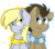 Size: 1800x1600 | Tagged: safe, artist:korgikardigan, derpy hooves, doctor whooves, time turner, earth pony, pony, g4, clothes, duo, male, scarf, simple background, stallion