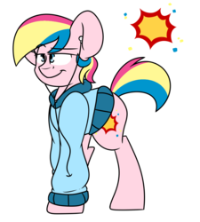 Size: 985x1096 | Tagged: safe, artist:korgikardigan, oc, oc only, clothes, cutie mark, hoodie, magical lesbian spawn, male, offspring, parent:pinkie pie, parent:rainbow dash, parents:pinkiedash, simple background, solo