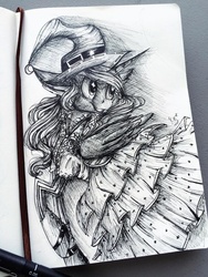 Size: 720x960 | Tagged: safe, artist:karmamoonshadow, princess luna, g4, clothes, dress, female, hat, inktober, monochrome, solo, traditional art, witch hat