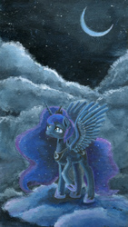 Size: 550x973 | Tagged: safe, artist:maytee, princess luna, g4, female, moon, night, solo, spread wings, traditional art